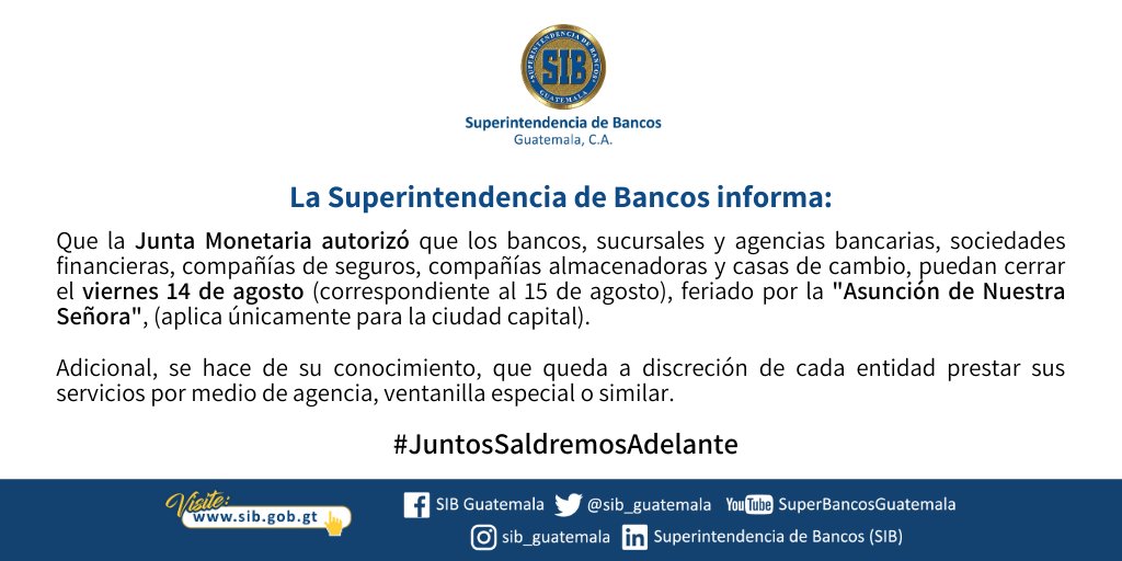 Bancos estarán cerrados este viernes por Día de la Virgen de la Asunción
