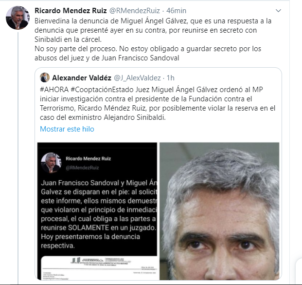 Juez Gálvez ordena al MP investigar a Ricardo Méndez Ruiz por publicar información de un caso en reserva
