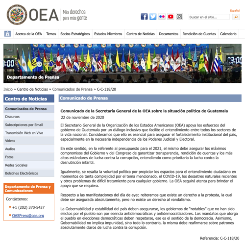 OEA pide fortalecer la institucionalidad, la independencia judicial y el respeto a las manifestaciones
